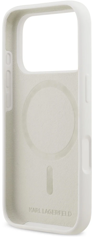 „Karl Lagerfeld“ silikoninis „Karl Sketch & Logo MagSafe“ dėklas, skirtas „iPhone 17 Pro“ – Baltas