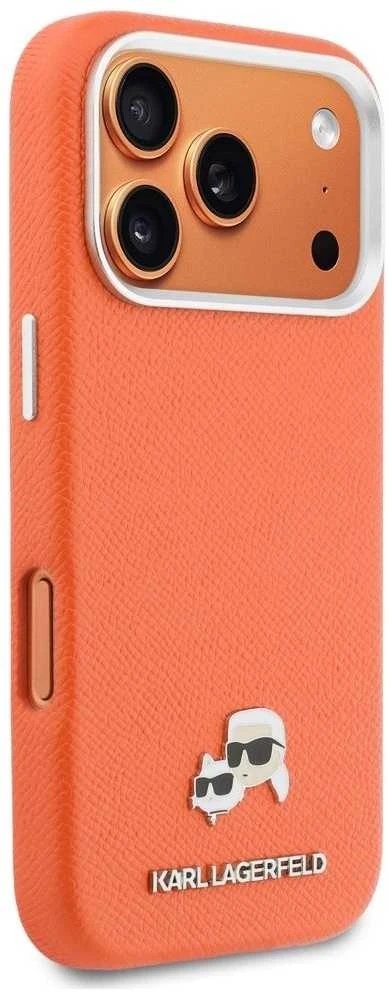 Karl Lagerfeld dėklas, skirtas IPHONE 17 Pro, suderinamas su MagSafe KLHMP17L6PFKCLO (PU FW W/ K&C Head Pin), oranžinis
