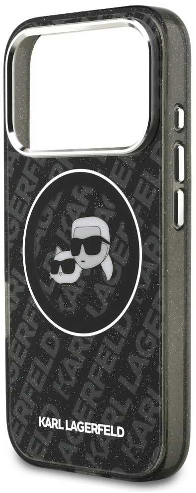 Karl Lagerfeld IML Glitter Karl & Choupette Heads Logo MagSafe - dėklas skirtas Apple iPhone 17 Pro juodas