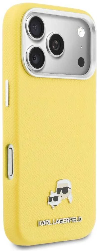 Karl Lagerfeld dėklas, skirtas IPHONE 17 Pro, suderinamas su MagSafe KLHMP17L6PFKCLY (PU FW W/ K&C galvutės smeigtuku), geltonas
