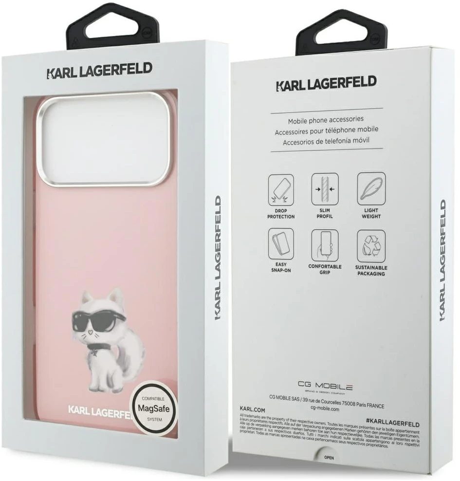Karl Lagerfeld IML Aquarelle Choupette & Logo MagSafe dėklas skirtas Apple iPhone 17 Pro rožinės spalvos