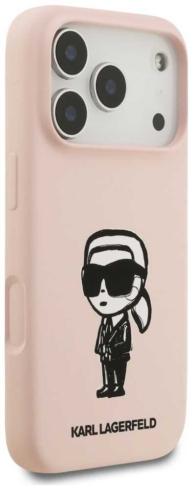 Karl Lagerfeld dėklas, skirtas IPHONE 17 Pro, suderinamas su „MagSafe KLHMP17LSKIGROP“ (silikonas su KL eskizu ir logotipu), rožinis