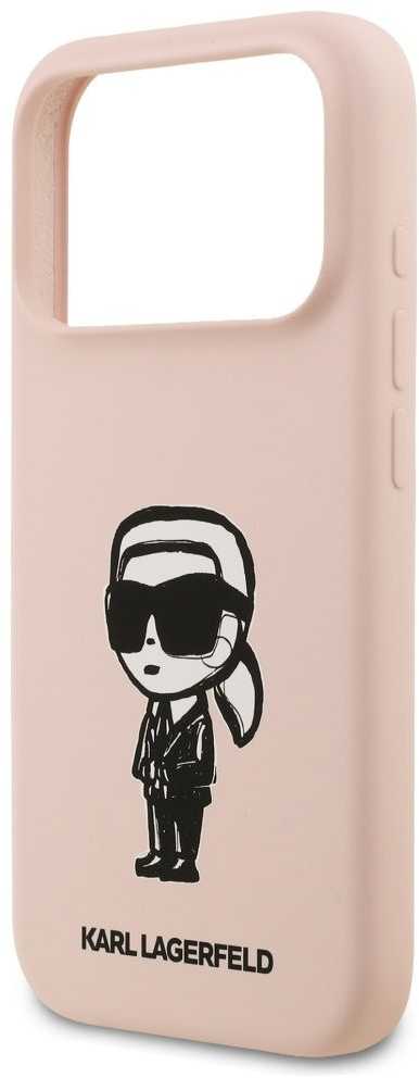 Karl Lagerfeld dėklas, skirtas IPHONE 17 Pro, suderinamas su „MagSafe KLHMP17LSKIGROP“ (silikonas su KL eskizu ir logotipu), rožinis