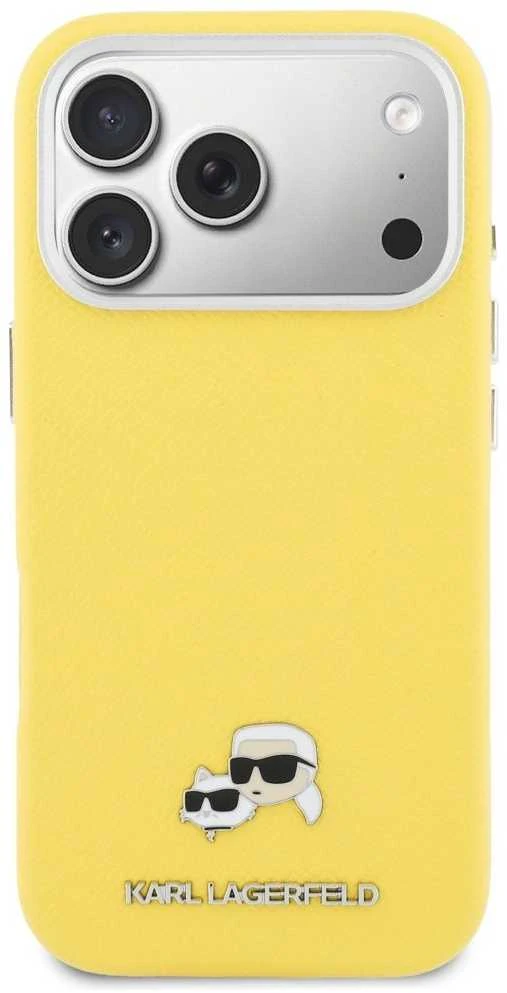 Karl Lagerfeld dėklas, skirtas IPHONE 17 Pro, suderinamas su MagSafe KLHMP17L6PFKCLY (PU FW W/ K&C galvutės smeigtuku), geltonas