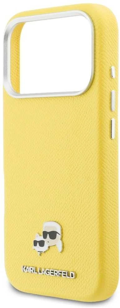 Karl Lagerfeld dėklas, skirtas IPHONE 17 Pro, suderinamas su MagSafe KLHMP17L6PFKCLY (PU FW W/ K&C galvutės smeigtuku), geltonas