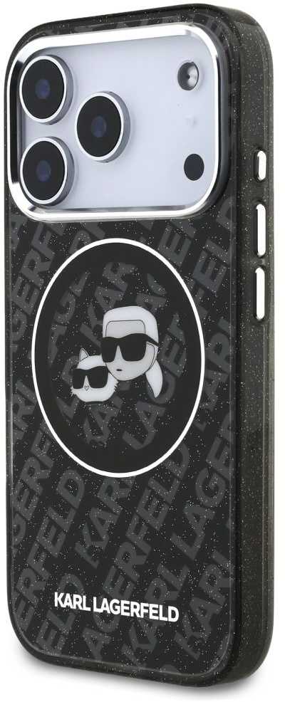 Karl Lagerfeld IML Glitter Karl & Choupette Heads Logo MagSafe - dėklas skirtas Apple iPhone 17 Pro juodas