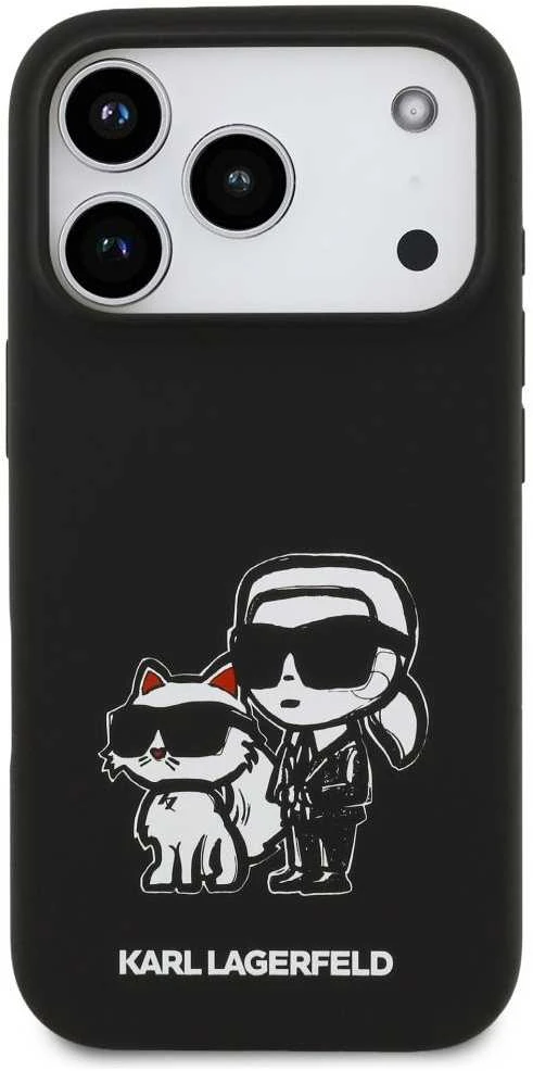 Karl Lagerfeld dėklas, skirtas IPHONE 17 Pro, suderinamas su MagSafe KLHMP17LSKCGRGOK (silikonas su K&C eskizu ir logotipu), juodas