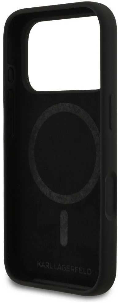 Karl Lagerfeld dėklas, skirtas IPHONE 17 Pro, suderinamas su MagSafe KLHMP17LSKCGRGOK (silikonas su K&C eskizu ir logotipu), juodas