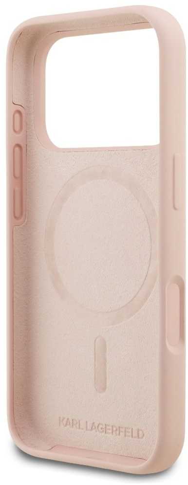 Karl Lagerfeld dėklas, skirtas IPHONE 17 Pro, suderinamas su „MagSafe KLHMP17LSKIGROP“ (silikonas su KL eskizu ir logotipu), rožinis