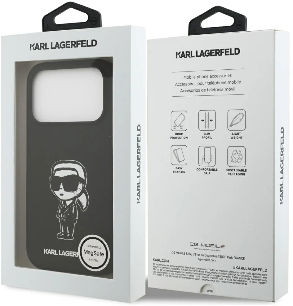 Dėklas Karl Lagerfeld Silicone Karl Sketch & Logo MagSafe Case for iPhone 17 Pro - Juodas