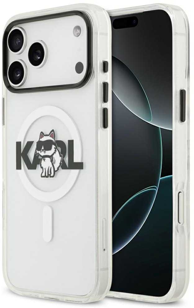 Dėklas Karl Lagerfeld case for IPHONE 17 Pro compatible with MagSafe KLHMP17LHGCHGKBT (IML Choupette Sketch Logo) transparent