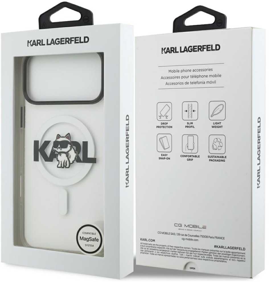 Dėklas Karl Lagerfeld case for IPHONE 17 Pro compatible with MagSafe KLHMP17LHGCHGKBT (IML Choupette Sketch Logo) transparent
