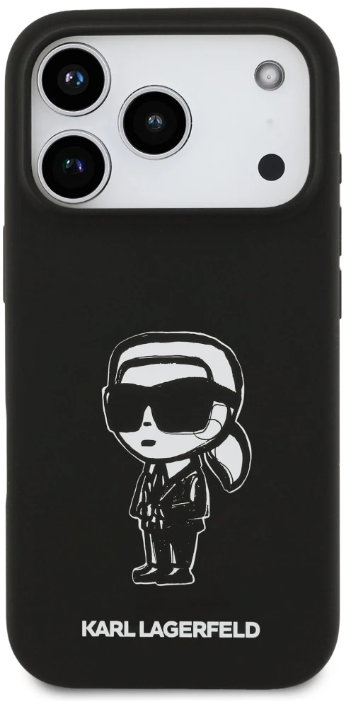 Dėklas Karl Lagerfeld Silicone Karl Sketch & Logo MagSafe Case for iPhone 17 Pro - Juodas