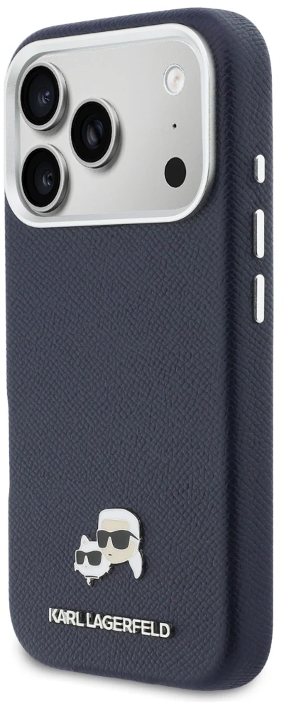 Karl Lagerfeld dėklas, skirtas IPHONE 17 Pro Max, suderinamas su MagSafe KLHMP17X6PFKCLB (PU FW W/ K&C Head Pin) mėlynas