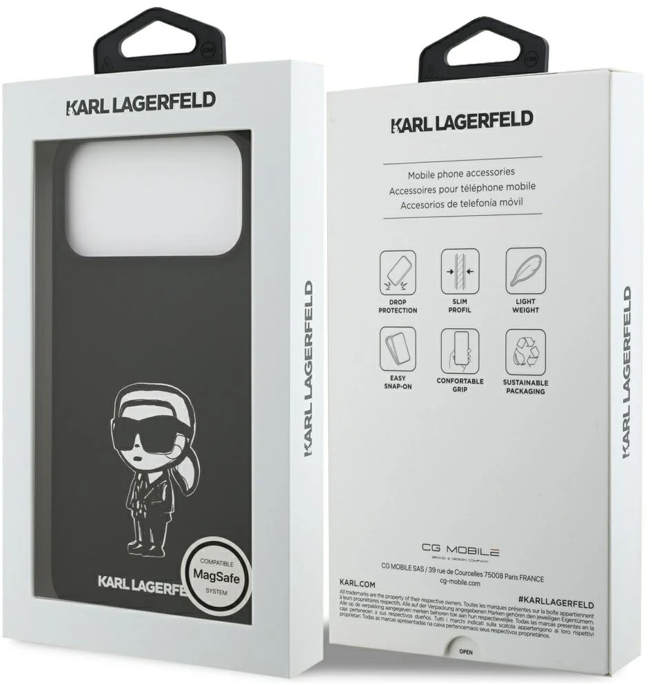 Dėklas Karl Lagerfeld Silicone Karl Sketch & Logo MagSafe Case for iPhone 17 Pro Max - Juodas