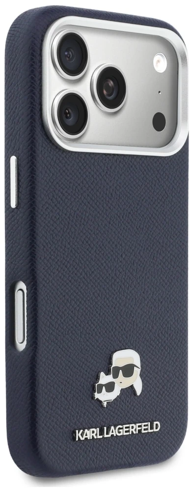Karl Lagerfeld dėklas, skirtas IPHONE 17 Pro Max, suderinamas su MagSafe KLHMP17X6PFKCLB (PU FW W/ K&C Head Pin) mėlynas
