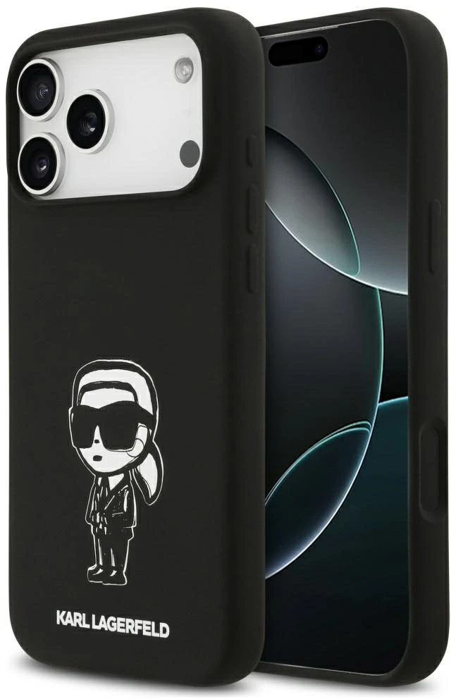 Dėklas Karl Lagerfeld Silicone Karl Sketch & Logo MagSafe Case for iPhone 17 Pro Max - Juodas