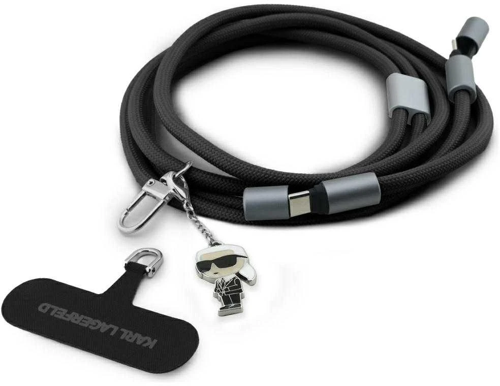 Universal Karl Lagerfeld CBDY Ikonik Charm USB-C/USB-C kabelis Lanyard juodos spalvos