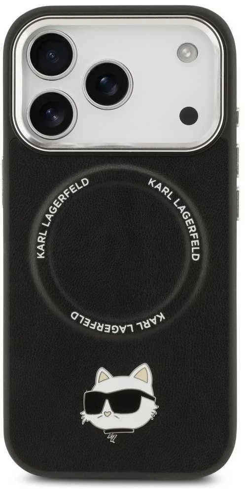 Karl Lagerfeld Choupette Pin MagSafe dėklas skirtas Apple iPhone 17 Pro Max juodos spalvos