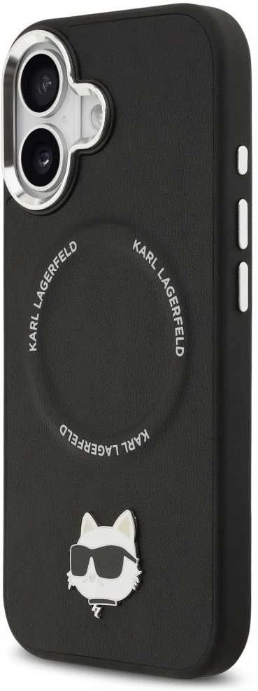 Karl Lagerfeld Choupette Pin MagSafe dėklas skirtas Apple iPhone 17 juodos spalvos