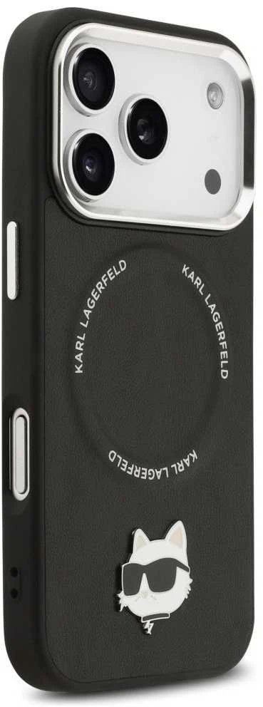 Karl Lagerfeld Choupette Pin MagSafe dėklas skirtas Apple iPhone 17 Pro Max juodos spalvos
