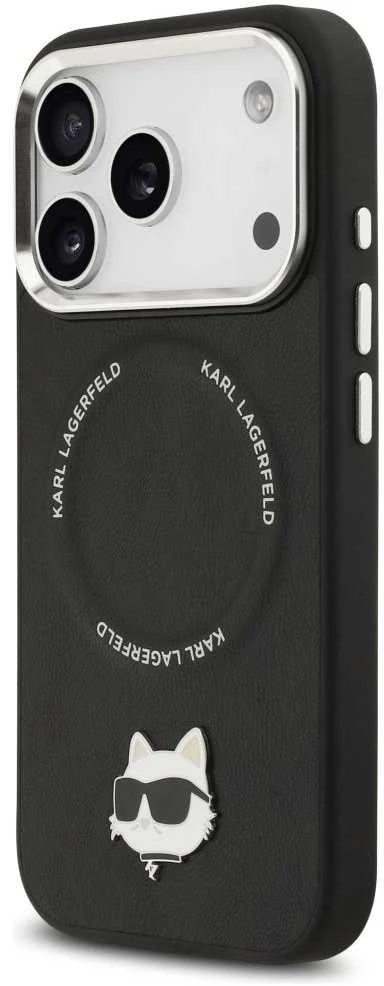 Karl Lagerfeld Choupette Pin MagSafe dėklas skirtas Apple iPhone 17 Pro Max juodos spalvos