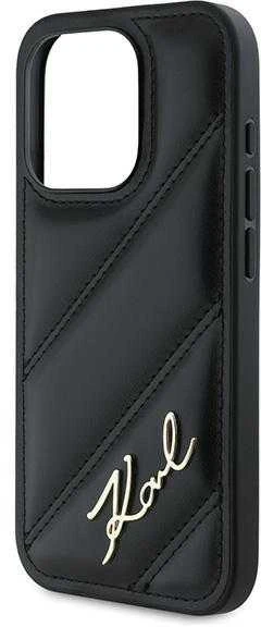 Karl Lagerfeld KLHCP15LPQDSMGK Apple iPhone 15 Pro 6.1″ juodos spalvos kietas dėklas Diagonal Quilted Script