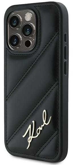 Karl Lagerfeld KLHCP15LPQDSMGK Apple iPhone 15 Pro 6.1″ juodos spalvos kietas dėklas Diagonal Quilted Script