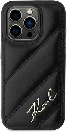 Karl Lagerfeld KLHCP15LPQDSMGK Apple iPhone 15 Pro 6.1″ juodos spalvos kietas dėklas Diagonal Quilted Script