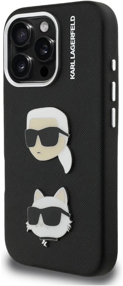 Karl Lagerfeld Grained PU K&CH Heads dėklas skirtas Apple iPhone 16 Pro Max juodos spalvos
