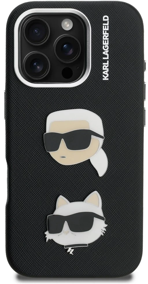 Karl Lagerfeld Grained PU K&CH Heads dėklas skirtas Apple iPhone 16 Pro Max juodos spalvos
