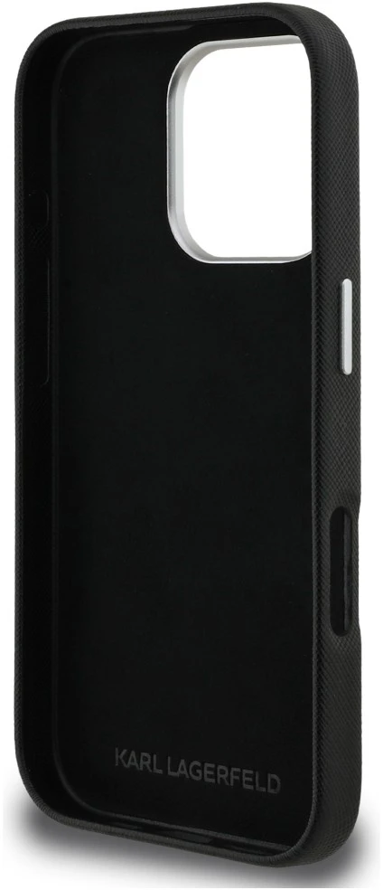 Karl Lagerfeld Grained PU K&CH Heads dėklas skirtas Apple iPhone 16 Pro Max juodos spalvos