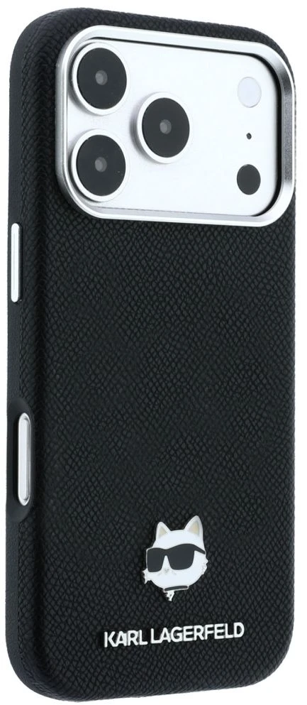 Dėklas Karl Lagerfeld case for IPHONE 18 Pro Max/ 17 Pro Max compatible with MagSafe (Grained Choupette Head Metal) juodas