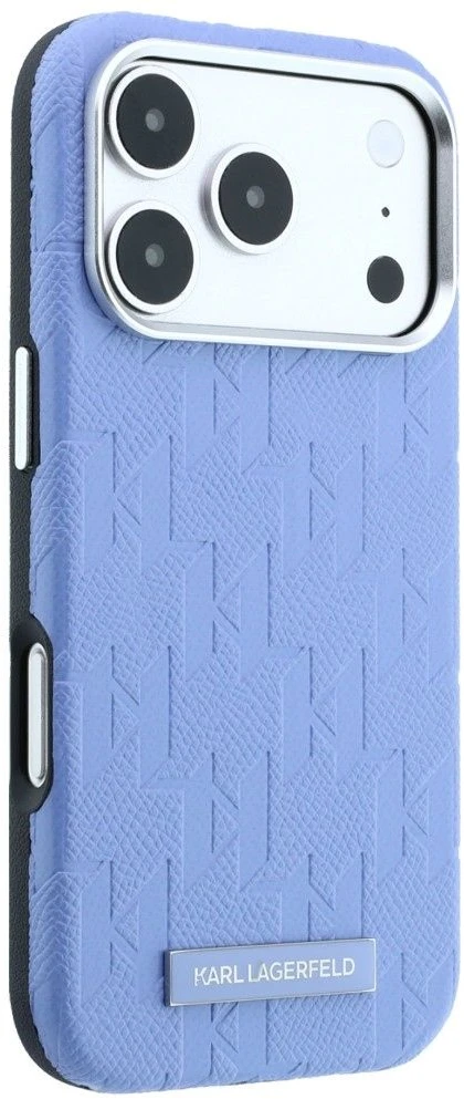 Karl Lagerfeld Grained Mono Resin Logo MagSafe dėklas, skirtas iPhone 17 Pro / 18 Pro – šviesiai mėlyna