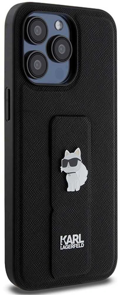 Karl Lagerfeld KLHCP13XGSACHPK Apple iPhone 13 Pro Max 6.7″ juodos spalvos kietas dėklas Gripstand Saffiano Choupe