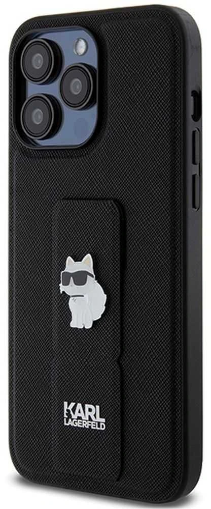 Karl Lagerfeld KLHCP13XGSACHPK Apple iPhone 13 Pro Max 6.7″ juodos spalvos kietas dėklas Gripstand Saffiano Choupe