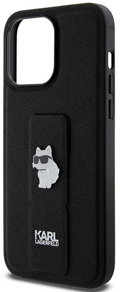 Karl Lagerfeld KLHCP13XGSACHPK Apple iPhone 13 Pro Max 6.7″ juodos spalvos kietas dėklas Gripstand Saffiano Choupe