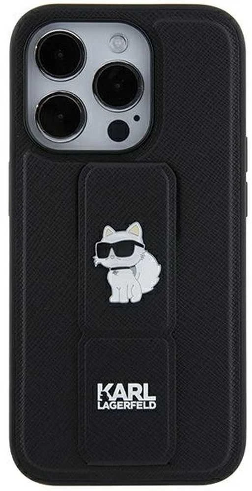 Karl Lagerfeld KLHCN61GSACHPK Apple iPhone 11/ Xr 6.1″ juodos spalvos kietas dėklas Gripstand Saffiano Choupette