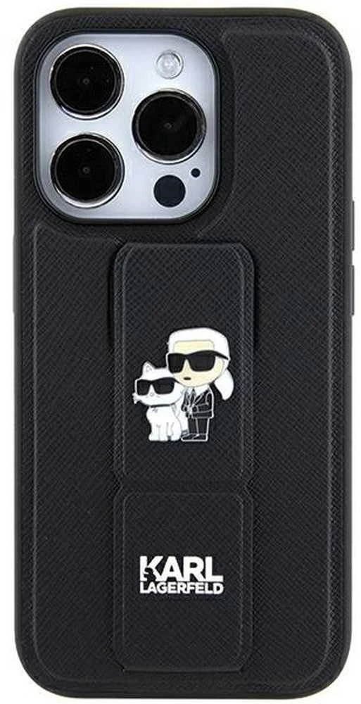 Karl Lagerfeld KLHCN61GSAKCPK Apple iPhone 11/ Xr 6.1″ juodos spalvos kietas dėklas Gripstand Saffiano Karl&Choup