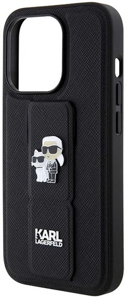 Karl Lagerfeld KLHCP14LGSAKCPK Apple iPhone 14 Pro 6.1″ juodos spalvos kietas dėklas Gripstand Saffiano Karl&Choup
