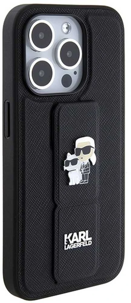 Karl Lagerfeld KLHCP14LGSAKCPK Apple iPhone 14 Pro 6.1″ juodos spalvos kietas dėklas Gripstand Saffiano Karl&Choup