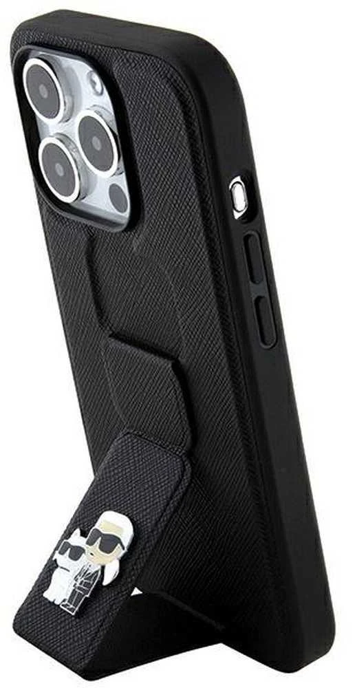 Karl Lagerfeld KLHCP14LGSAKCPK Apple iPhone 14 Pro 6.1″ juodos spalvos kietas dėklas Gripstand Saffiano Karl&Choup
