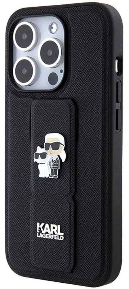 Karl Lagerfeld KLHCP14LGSAKCPK Apple iPhone 14 Pro 6.1″ juodos spalvos kietas dėklas Gripstand Saffiano Karl&Choup