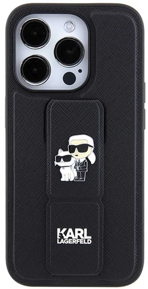 Karl Lagerfeld KLHCP14LGSAKCPK Apple iPhone 14 Pro 6.1″ juodos spalvos kietas dėklas Gripstand Saffiano Karl&Choup