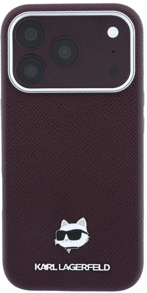 Dėklas Karl Lagerfeld case for IPHONE 18 Pro/ 17 Pro compatible with MagSafe (Grained Choupette Head Metal) burgundy