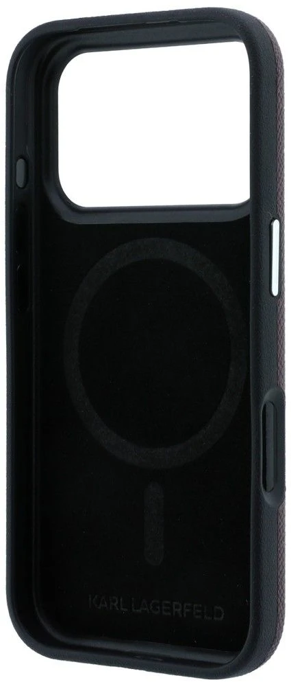 Dėklas Karl Lagerfeld case for IPHONE 18 Pro/ 17 Pro compatible with MagSafe (Grained Choupette Head Metal) burgundy