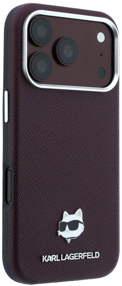 Dėklas Karl Lagerfeld case for IPHONE 18 Pro/ 17 Pro compatible with MagSafe (Grained Choupette Head Metal) burgundy