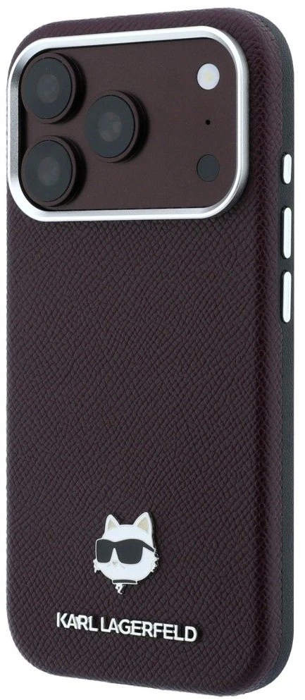 Dėklas Karl Lagerfeld case for IPHONE 18 Pro/ 17 Pro compatible with MagSafe (Grained Choupette Head Metal) burgundy
