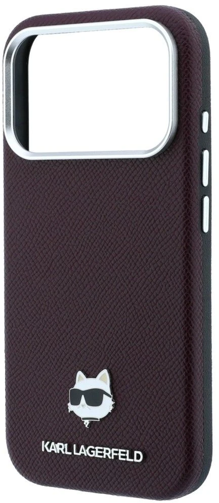 Dėklas Karl Lagerfeld case for IPHONE 18 Pro/ 17 Pro compatible with MagSafe (Grained Choupette Head Metal) burgundy