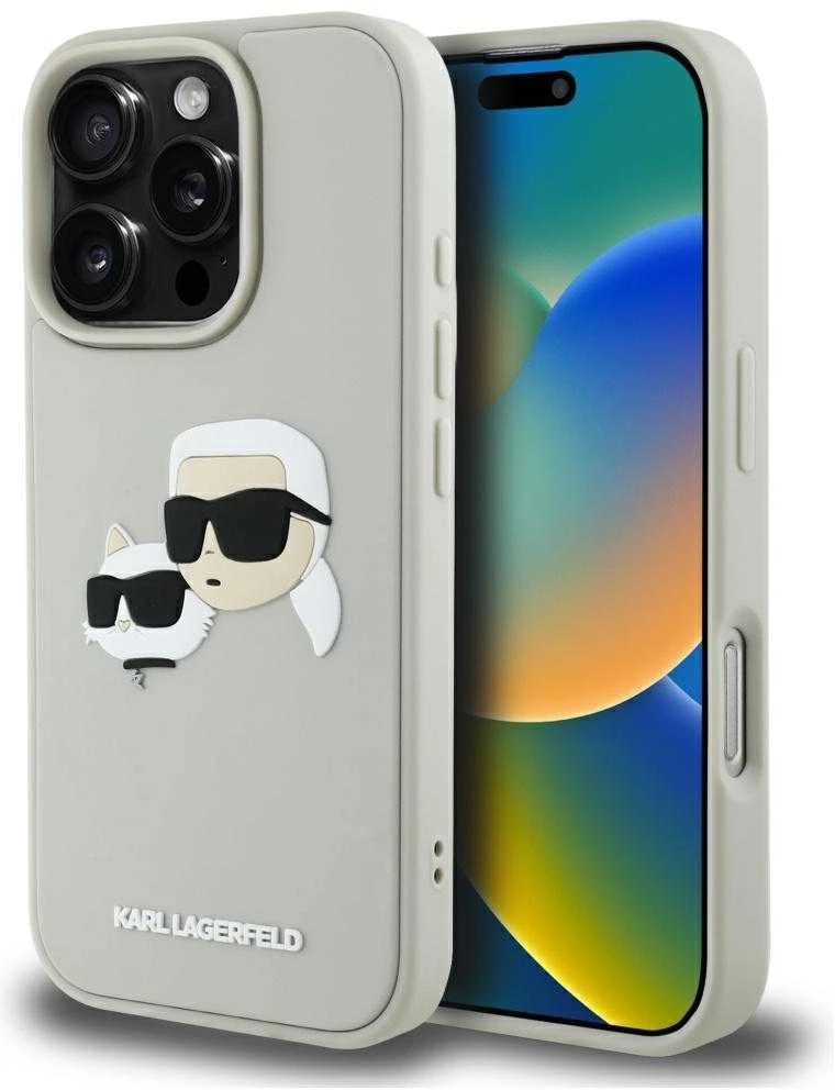 Dėklas Karl Lagerfeld HC 3D Rubber Double Heads Apple iPhone 16 Pro Max smėlio spalva